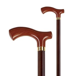 Classic walking stick. Wooden stick, brown methacrylate handle.