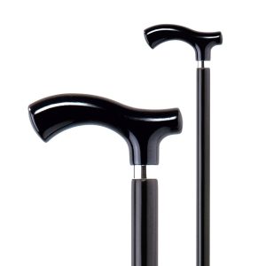 Classic cane. Black wooden stick, brown methacrylate handle