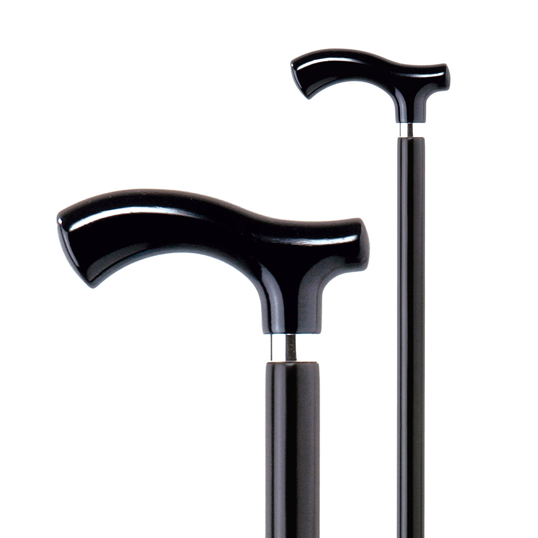 Classic cane. Black wooden stick, brown methacrylate handle