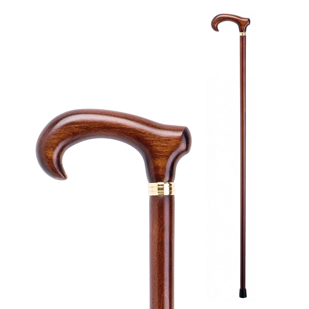 Classic cane. Brown beech wood stick and handle.