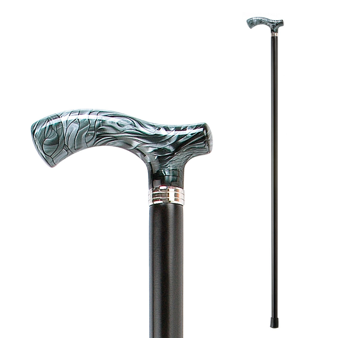 Classic cane. Wooden stick gray methacrylate handle.