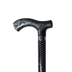 Folding cane 4 sections. White dotted stick.