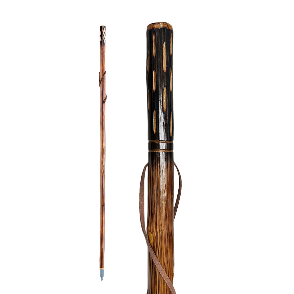 Wooden pole with engraved handle for TREKKING and HIKING